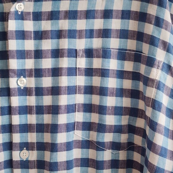 Tommy Bahama Mens Checked Button Up Shirt Short Sleeve Linen Blend Blue Size XXL - Picture 3 of 10